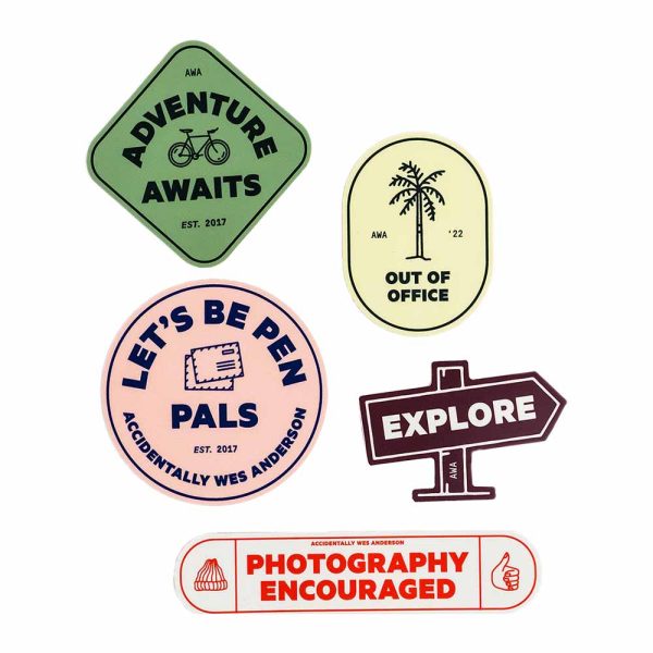 Accidentally Wes Anderson adventure sticker pack - flat lay