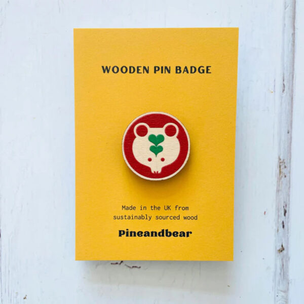 Bear wooden pin badge