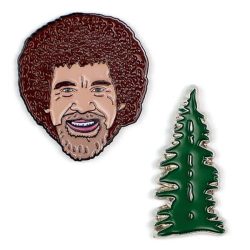 Bob Ross and Happy Little Tree pin badges