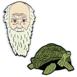 Charles Darwin and Galápagos Tortoise pin badges