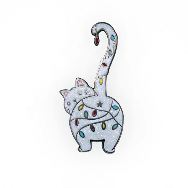 Christmas Kitty - cat with Christmas lights pin badge