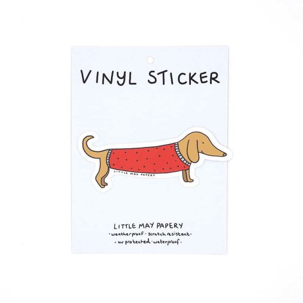 Dachshund in a red jumper - dog vinyl sticker
