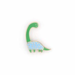 Green dinosaur in a blue sweater pin badge