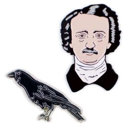 Edgar Allan Poe and The Raven pin badges