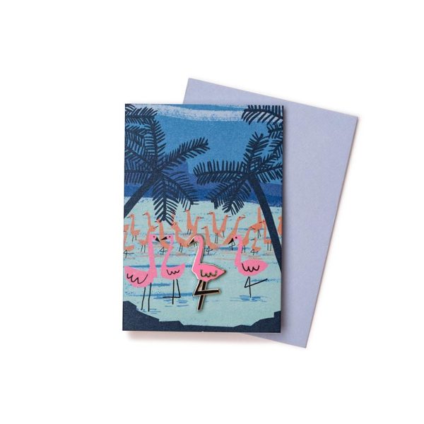 flamingo pin badge greeting card