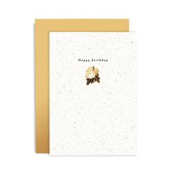 Happy Birthday - flowers pin badge greeting birthday card