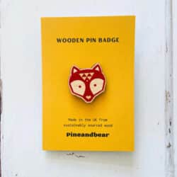 Fox wooden pin badge