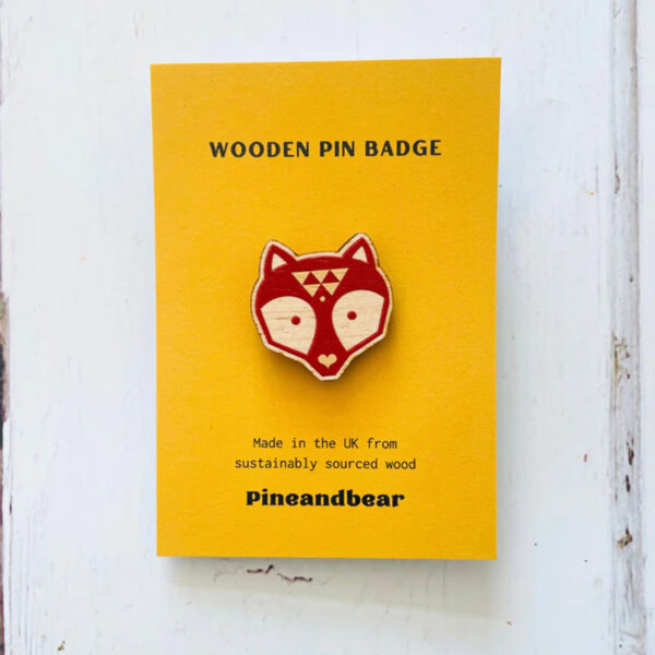 Fox wooden pin badge