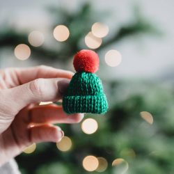 green knitted christmas bobble hat brooch