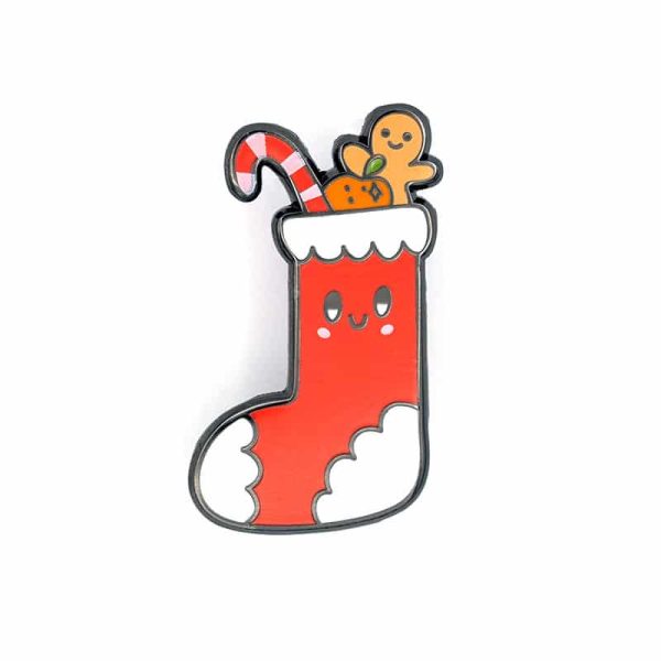 Happy Christmas stocking pin badge