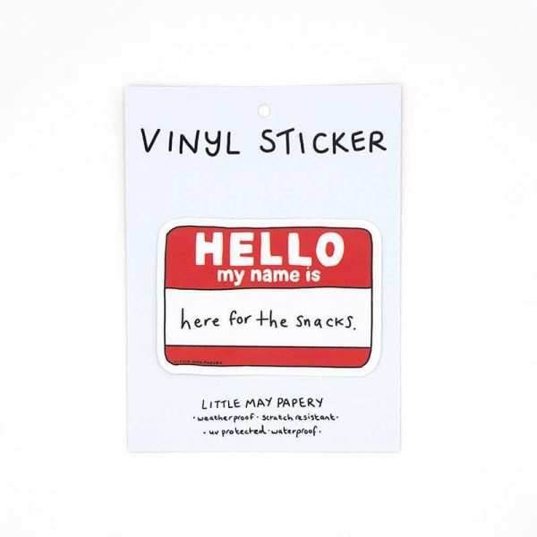 Hello my name is here for the snacks - name tag vinyl sticker