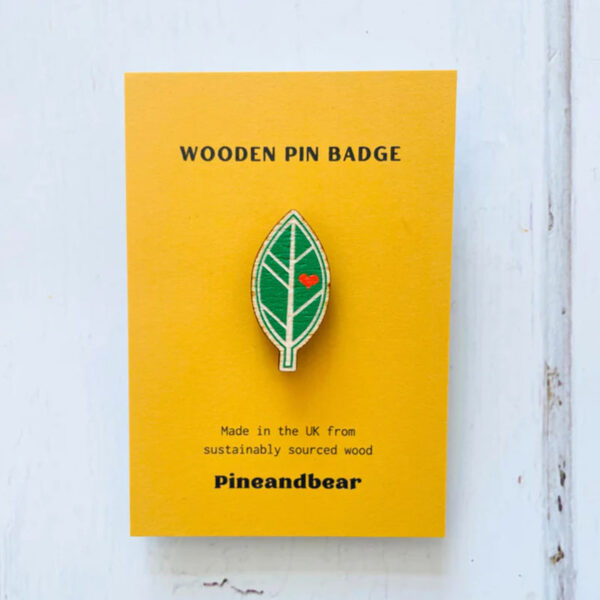 Lead wooden pin badge