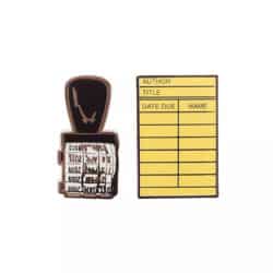 Library card and stamp pin badges