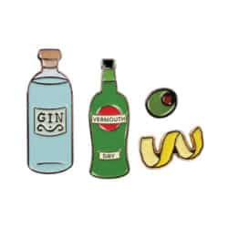 Martini cocktail ingredients pin badge set