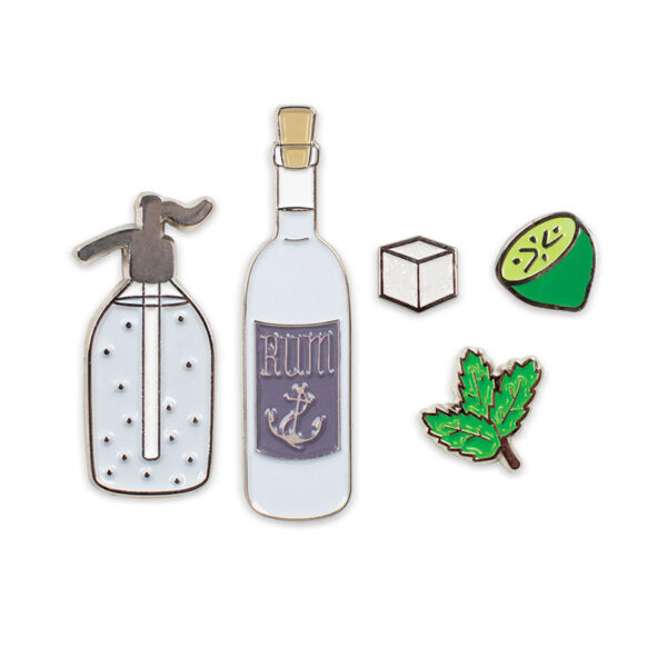 Mojito cocktail ingredients pin badge set