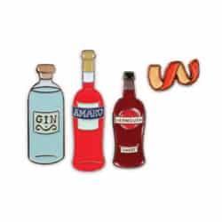 Negroni cocktail ingredients pin badge set