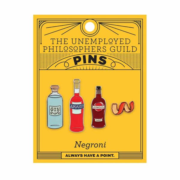 Negroni cocktail ingredients pin badge set