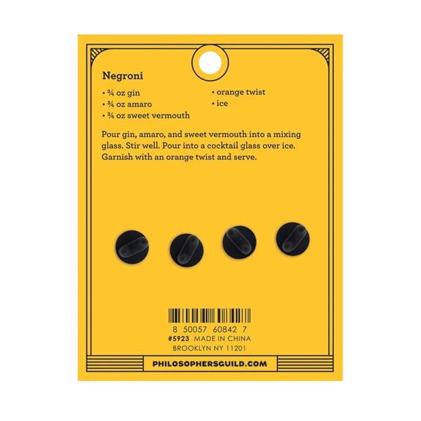Negroni cocktail recipe pin badge backing card