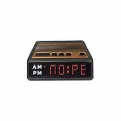 Alarm clock with the time set to nope pin badge
