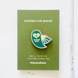 Owl wooden pin badge