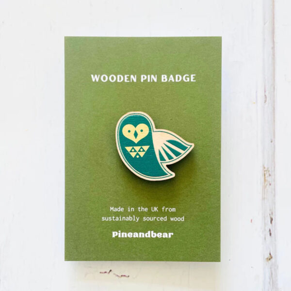 Owl wooden pin badge