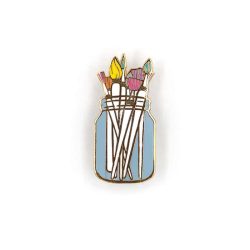 Paint brushes in a jar pin badge