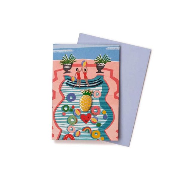 Pool party - pineapple pin badge greeting card