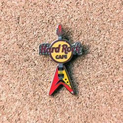 Mini Flying V - red and yellow guitar - Hard Rock Cafe vintage pin badge