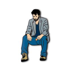 Sad Keanu Reeves sitting on a park bench eating lunch meme pin badge