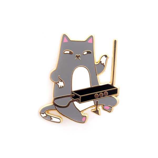 Cat playing a theremin enamel pin badge