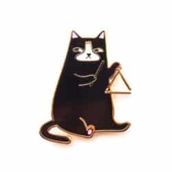 Cat playing a triangle enamel pin badge