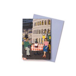 Roman diners - a couple with wine at a table - pin badge greeting card